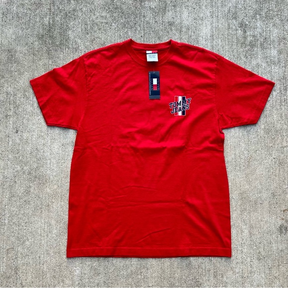 Vintage Tommy Hilfiger Jeans Men’s Medium Velvet Lettering Logo Shirt 90s Preppy - Picture 2 of 8